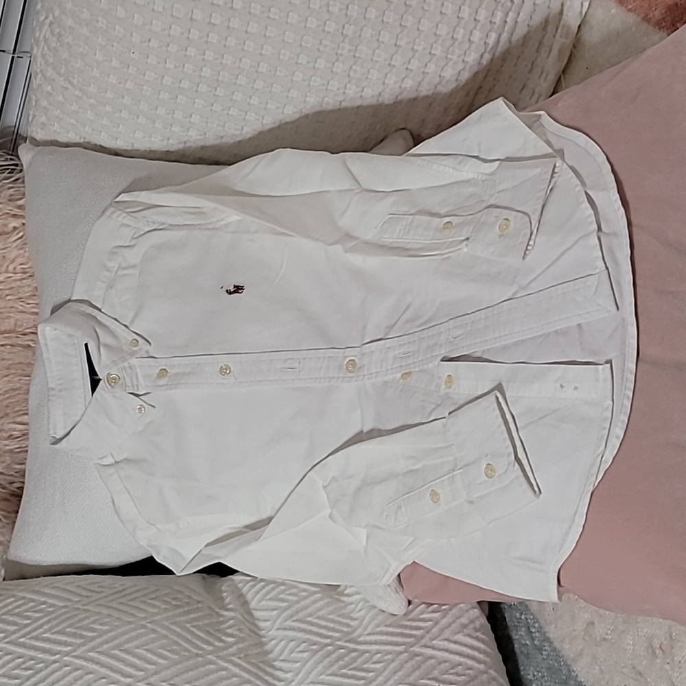 Polo button down long sleeve youth shirt white, sz. S